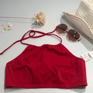 J Crew red halter-style swimsuit top, Sz Lg, New with Tags